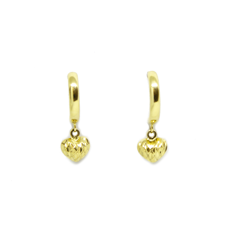 Brinco Meia Argola com Cora��o em Ouro 18 Kilates - 25295